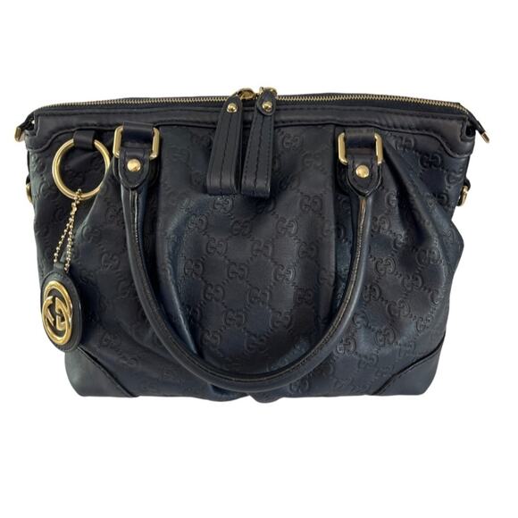 Gucci Sukey Guccissima Navy Leather Shoulder Tote Bag Gold Hardware GG Charm - Picture 16 of 16